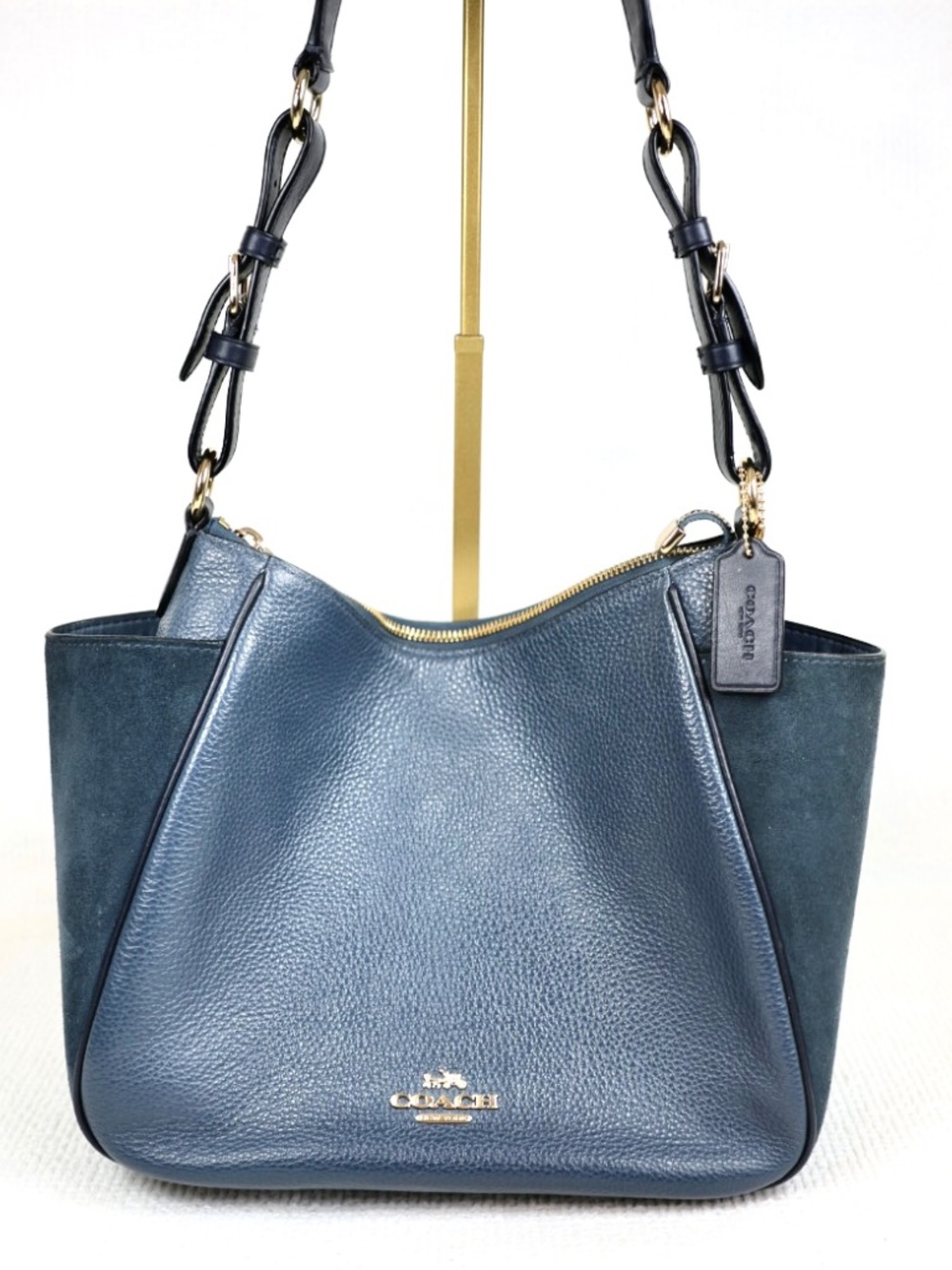 Coach Rori, Denim Blue Pebbled & Suede Leather Shoulder Bag, Quiet Luxury C5833 - Picture 2 of 15
